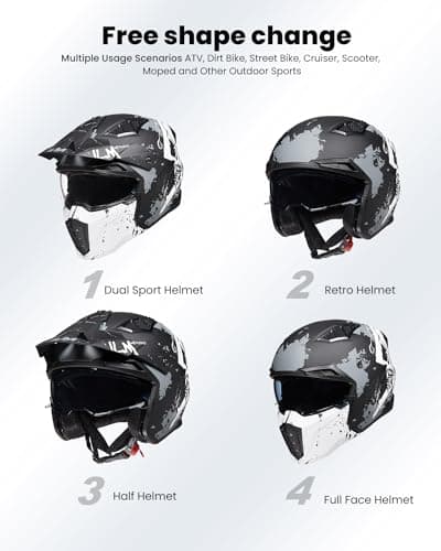 ILM Open Face Motorcycle 3/4 Half Helmet for Men and Women, Vintage Retro Helmet with Visor for Moped ATV Cruiser Scooter DOT Model Z302(Matte Skull,XX-Large)