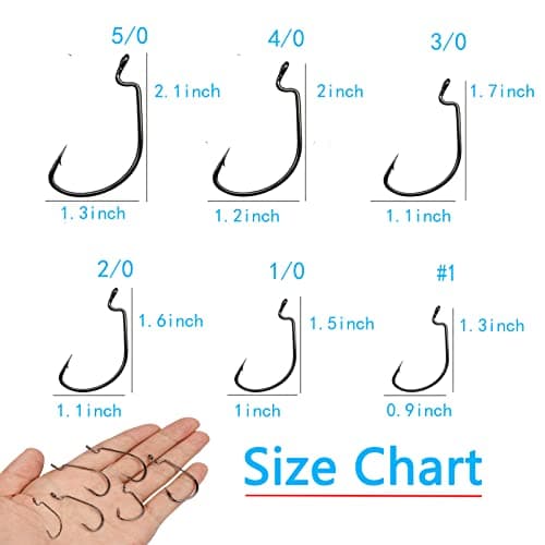 Afmivs Worm Hooks for Bass Fishing Hooks, 110pcs Bass Hooks Fishing, 6 Sizes Fishing Hooks Freshwater, Eagle Claw Hooks #1 1/0 2/0 3/0 4/0 5/0 Black High Carbon Steel with Portable Plastic Box