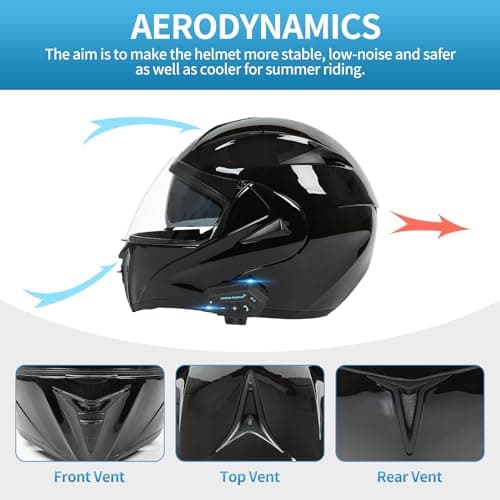 Motorcycle Bluetooth Modular Helmet, DOT Approved Dual Visor Full Face Flip up Bluetooth Integrated Motorcycle Helmets for Adults Men Women