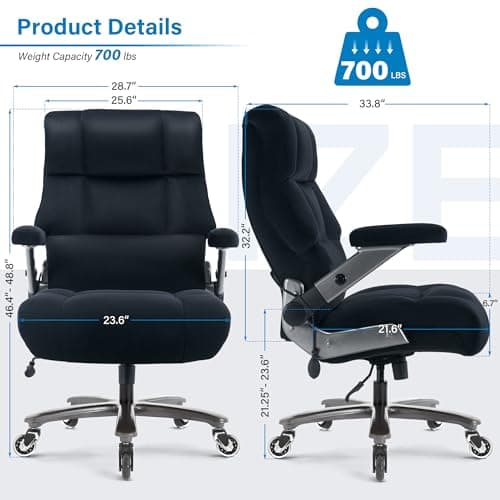 Big and Tall Office Chair 700lbs- Executive Desk Chair with Adjustable Lumbar Support 3D Flip UP Arms- Heavy Duty Quiet Wheels Metal Base Ergonomic Computer Chairs, Black