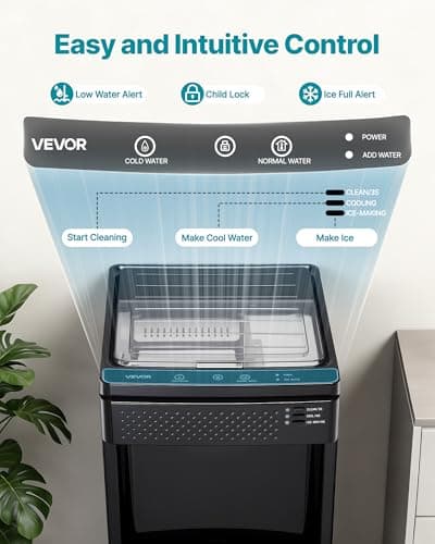 VEVOR Water Dispenser with Ice Maker, 3-in-1 Floor-Standing Water Dispenser, 33 LBS/24H, 9 Cubes/7 Min Fast Ice Making with 1.3 LBS Storage, Bullet Ice-Cubes & Cold-Water, for Home, Kitchen, Party