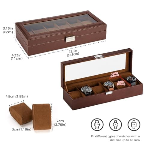 ProCase ProCase Watch Box, 6 Slot Mens Watch Case, Watch Storage Holder Organizer, Watch Display Case with Glass Lid, Anniversary Birthday Valentine Gifts for Men Women -6 Slot, Espresso