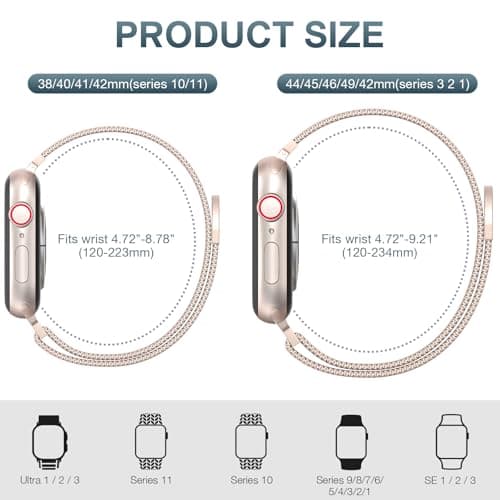 Original Stainless Steel Mesh Loop Compatible with Apple Watch 38mm 40mm 41mm 42mm 44mm 45mm 46mm 49mm Women Men, Magnetic Clasp Replacement for iWatch Bands Series 11 10 9 8 7 6 5 4 Ultra SE 3 2 1