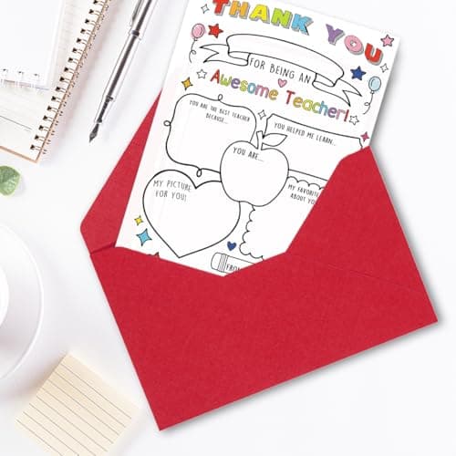 Fill in the Blanks,Teacher Thank You Gifts Idea from Kids Students with Envelopes,Premium 8x5.3 Inch Cardstock,Blank Inside Hongshan Thank You Card for Teacher,Funny Appreciation Card Gift Decoration B0DQC6YMVT