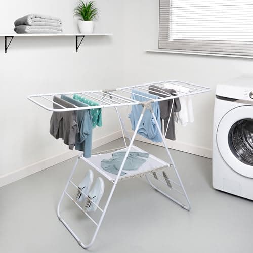 Honey-Can-Do Heavy-Duty Foldable Laundry Drying Rack – Portable Shoes & Clothes Rack for Indoor & Outdoor Use, Space-Saving Design, Easy to Fold Gullwing Design, Sturdy Metal, 50lb. Capacity, White
