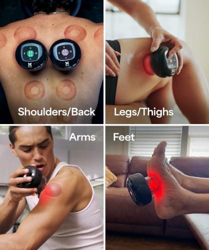 REVO The Original 4-in-1 Smart Cupping Therapy Massager, Red Light Therapy for Targeted Pain Relief, Knots, Aches, Muscle Soreness, Circulation & Tighter Skin, Portable Cupping Kit