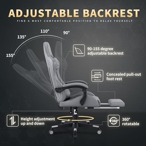 Gamtimer Gaming Chair, 400 lbs Adult Chair, High Back Computer Chair with Footrest and Linked Armrests, Office Video Game Chair with Lumbar Support (Grey)