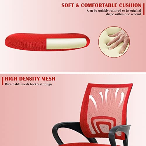 Office Chair, Desk Chair with Lumbar Support Arms, Adjustable Computer Chair with Breathable Mesh Backrest, Home Office Desk Chairs for Student, Adults, Study, Dorm, Comfortable Office Chair(Red)