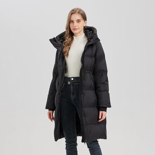 ANYIELIEMO Women’s Thick Long Goose Down Coat Hooded Warm Winter Down Puffer Parka Jacket with Knee-Length Coverage