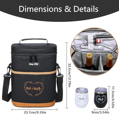 Hap Tim Wedding Gifts for Couples, Bridal Shower Gifts, Engagement Gifts for Newlyweds, Mr and Mrs gifts - Wine Cooler Bag Insulated Wine Carrier Tote with Tumblers, Bamboo Cheese Borad B0D8DR2S84