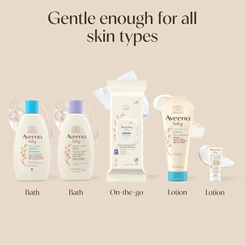 Daily Moisture Baby Body Wash and Shampoo, Calming Comfort Bath, Sensitive All Over Wipes, Moisturizing Lotion, Baby Balm Aveeno Baby Welcome Little One Gift Set, Baby Essentials Set, 5 Items B0B3SCY69X