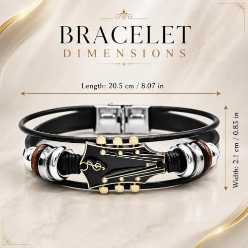 Retro Guitar Leather Bracelet for Man Women Unique Bead Braided Handmade Ethnic Tribal Cuff Multi-Layer Cords Wrap Music Shape Punk Rock Jewelry Gifts Wristband B0DXQF42VT