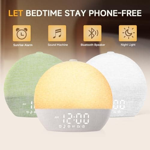 Geuuap Sunrise Alarm Clock White Noise Sound Machine for Bedroom | Natural Wake-Up Light with 30 Soothing Sleep Aids, Bluetooth Speaker, Dimmable Clock, Screen-Free Design for Baby Adults Kids-Khaki