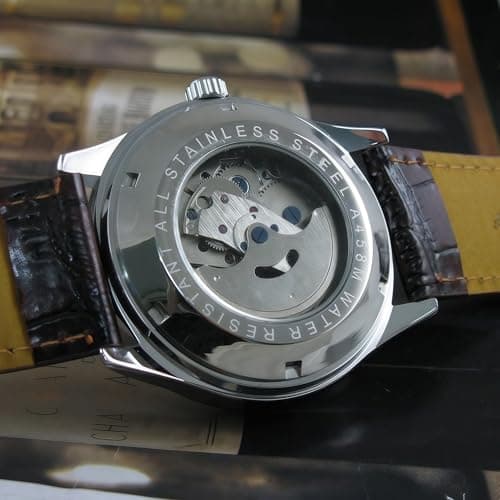 MASTOP Men's Classic Automatic Mechanical Day Calendar Luxury Leather Band Watch