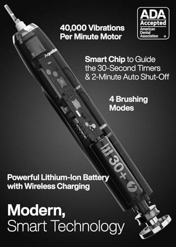 Aquasonic Black Series Ultra Whitening Toothbrush – ADA Accepted Electric Toothbrush- 8 Brush Heads & Travel Case – 40,000 VPM Electric Motor & Wireless Charging - 4 Modes w Smart Timer B072YVWBXH