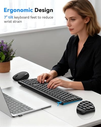 TECKNET Wireless Keyboard Bluetooth & 2.4G USB, Up to 4-Device Connection, USB C Rechargeable Battery, Quiet Typing, Compact Layout, 7° Ergonomic Tilt, Compatible with Windows/Android/iOS, Black
