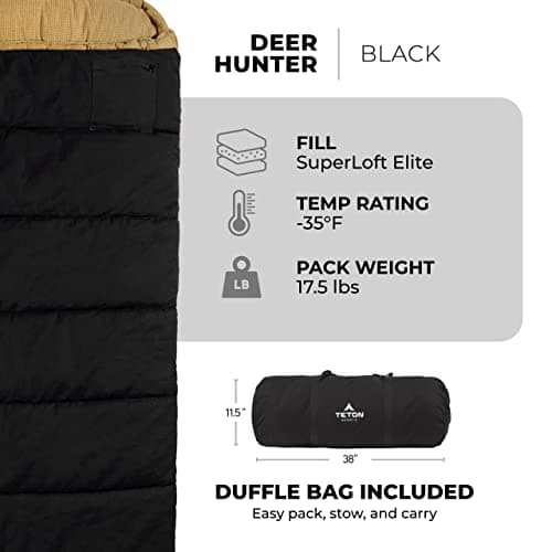 TETON Sports Deer Hunter Sleeping Bag, Warm and Comfortable Camping Sleeping Bag, Teton Tough Canvas Shell for Camping, Hunting, and Cold Weather