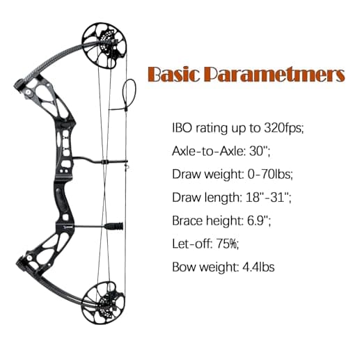 Compound Bow and Arrow Set 30-70 lbs for Adult, Adjustable Hunting Compound Bow Archery with Limbs Made in USA, Right Hand, 18”-31”, up to IBO 320 fps