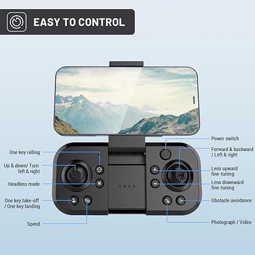 4K Drones with Camera for Kids,Drones for Adults withEmergency Stop, Headless Mode, 360° Flips, CarryingCase & 2 Batteries,Wireless RC Toys for Boys Girls(Black)