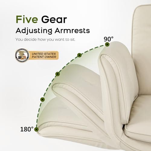 amseatec Criss Cross Office Chair, PU Leather Vanity Chair with 5-Level Adjustable Armrests & Swivel, Ergonomic Criss Cross Chair for Home Office Bedroom Makeup（Cream）