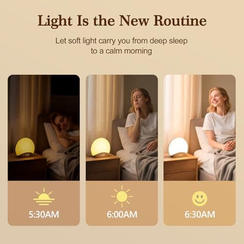 REACHER Wood Grain Sunrise Alarm Clock and Sound Machine Nightlight, Digital Dimmable Clock for Bedroom, 26 Sleep Sounds, White Noise Machine for Baby, Adults, Wake Up Light Alarm Clock for Kids