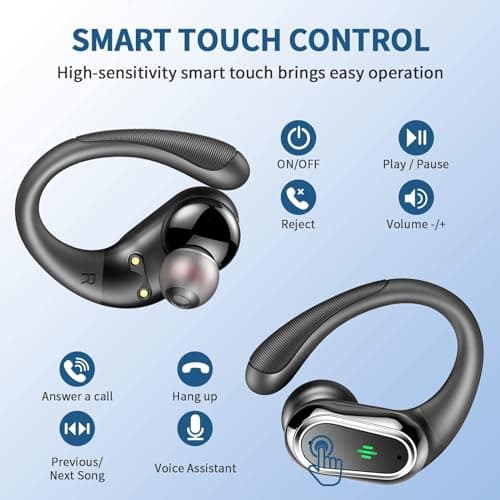 Wireless Earbuds, 2026 Bluetooth 5.4 Headphones Sport, 50Hrs HiFi Stereo Deep Bass Over-Ear buds with ENC Noise Cancelling Mic, IP7 Waterproof & LED Display Earphones with Earhooks for Workout/Running