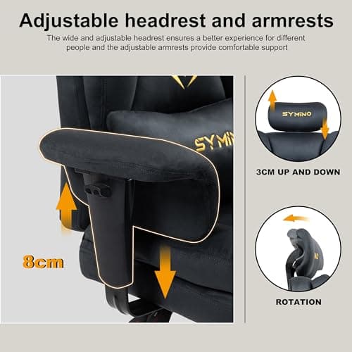 Symino Gaming Chair with Footrest, Up/Down Armrests, Suede Fabric Ergonomic Office Chair, 150° Recline Computer Chair for Desk, Gery