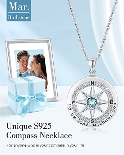 S925 Necklace Gift for Wife |Compass Jewelry |Women Anniversary |Sterling Silver |Girlfriend Birthday Gifts for Her Valentines |I'd be Lost without You |Jewel 18K Gold