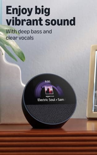 Amazon Echo Spot (newest model), Great for nightstands, offices and kitchens, Smart alarm clock, Designed for Alexa+, Black B0BFC7WQ6R