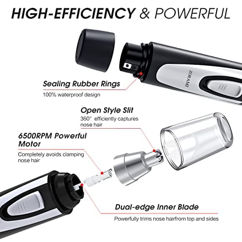 ZORAMI Ear and Nose Hair Trimmer Clipper - 2025 Professional Painless Eyebrow & Facial Hair Trimmer for Men Women, Battery-Operated Trimmer with IPX7 Waterproof, Dual Edge Blades for Easy Cleansing Black
