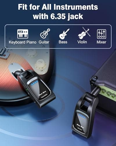 Wireless Guitar System 2.4 GHz with 6 Channels Rechargeable Audio Wireless Guitar Transmitter Receiver for Bass Electric Instruments