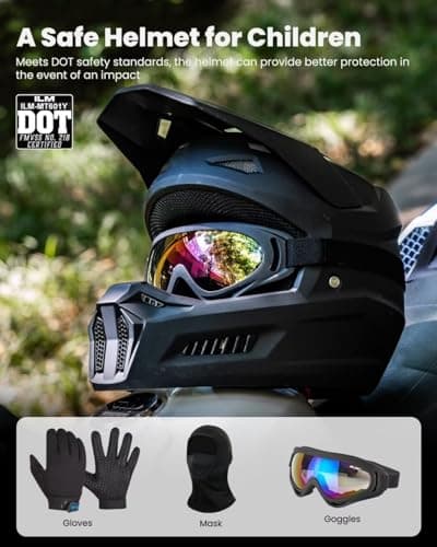 ILM Youth Dirt Bike Helmets Kids ATV Helmet Motorcross BMX Off Road Motorbike with Goggles Gloves Mask DOT Model MT601Y (Matte Black, Youth-XLarge)