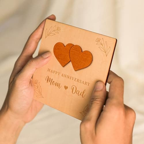 Happy Anniversary Card for Parents - Wood Parents Anniversary Card Gifts from Daughter Son, Wedding Gifts Anniversary for Parents, Anniversary Cards Gift for Mom and Dad
