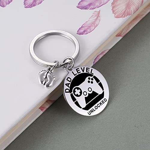 MIXJOY New Expecting Dad First Time Father's Day, Dad Unlocked Keychain with Baby Footprint Charm