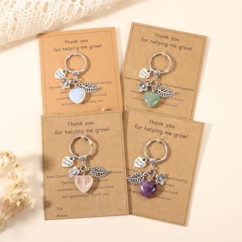 Teacher Appreciation Natural Crystal Keychain, Christmas Valentines Day Thank You for Helping Me Grow Teacher Gifts