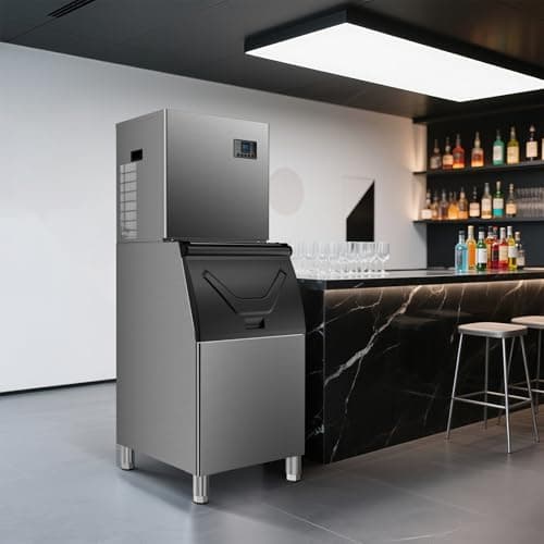 Commercial Ice Maker, 680Lbs/24H Industrial Ice Machine 580Lbs Large Storage Bin, 210 Ice Cubes in 5-15 Minutes, Auto-Cleaning Stainless Ice Maker, Ice Ready in 8-15mins, Cafe/Bar/Business