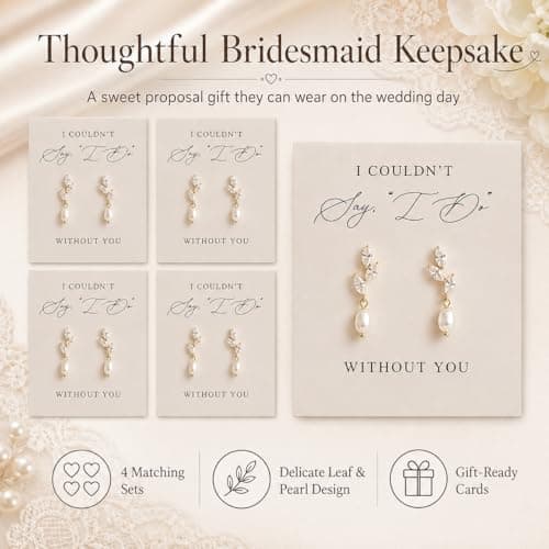 Bridesmaid Earrings Set of 4/6/8, Bridesmaid Proposal Gifts, Gold Knot Pearl Drop Earring with Proposal Cards,Ready to Gift Bridal Party Jewelry for Bridesmaids, Maid of Honor, Wedding Thank You Gift B0GKNZK8N2
