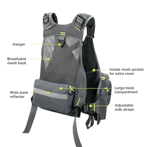 Gonex Fly Fishing Vest for Men Women, Comfortable Adjustable Fishing Vest with Multi-Pockets Reflective Stripes