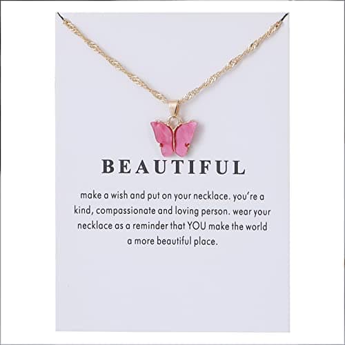 Rrdaily 9 Pcs Dainty Colorful Butterfly Pendant Necklace Set for Women,Bohemian Acrylic Butterfly Chain Necklace Cute Jewelry Gift