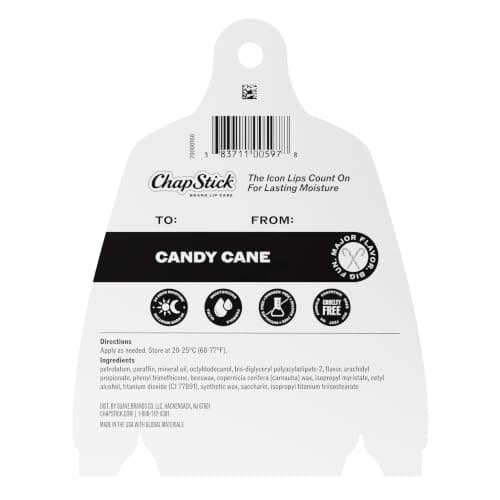 0.15 oz Each, Limited Edition Seasonal Stocking Stuffer, Peppermint Flavored, 24 Hour Moisture to Hydrate Dry, Chapped Lips ChapStick Candy Cane Flavored Lip Balm Sticks, Holiday Gift Set, 4-Pack B0GCQKBZMC
