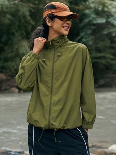 Yousify Womens Waterproof Rain Jackets Lightweight Zip Up Raincoat Outdoor Hiking Hooded Windbreaker with Pocket