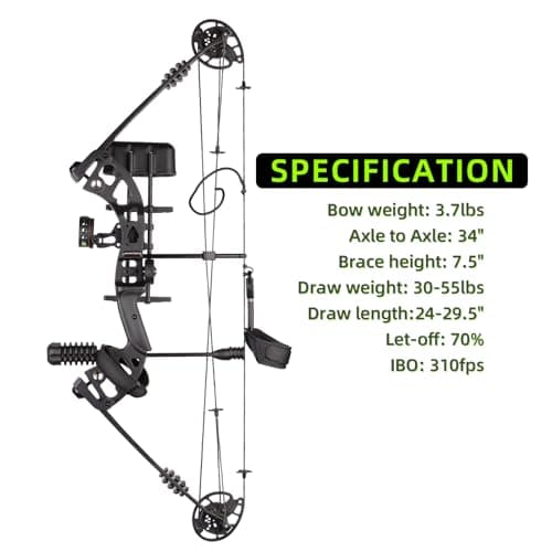 Compound Bow Set for Adults and Beginners, Adjustable 30-55 Lbs Draw Weight, 24"-29.5" Draw Length, up to IBO 310 fps, Archery Bow Set with All Accessories for Hunting Target Shooting Practice