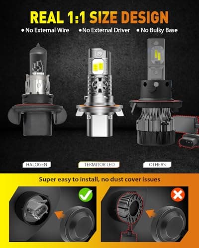 Termitor 2026 9008/H13 Light Bulbs High/Low Beam, 50,000LM 1200% Brightness, 60K+ Hours Lifespan, 6500K Cool White, Real 1:1 Mini Size, 3Min+ Quick In