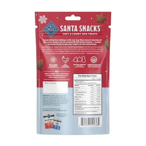 Limited-Time Holiday Treat, Soft-Moist Training Bits, Seasonal Shapes, No Chicken By-Product, Corn, Wheat, or Soy Blue Buffalo Santa Snacks Chicken Dog Treats, 4.5 oz B08C7H7LW7