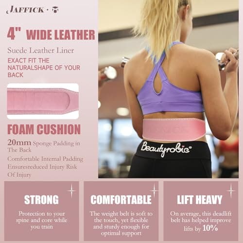 Jaffick Weight Lifting Belt For Ladies Leather Gym Belts Lower Waist Back Support For Women Men Fitness Squat Deadlift Heavy Duty Cross Training Gym Powerlifting Workout
