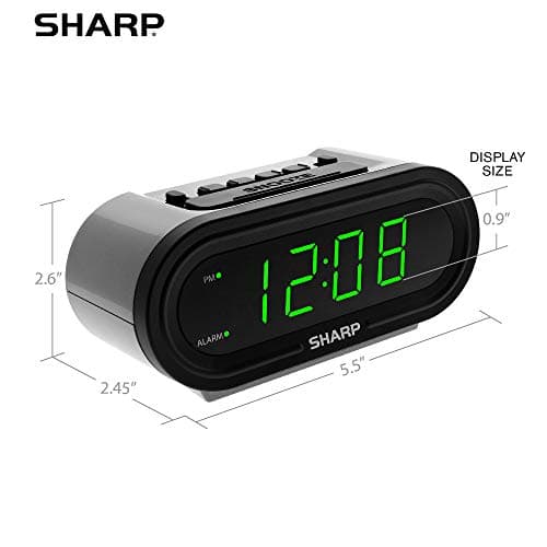 Sharp Digital Alarm with AccuSet - Automatic Smart Clock, Never Needs Setting - Great for Seniors, Kids, and Everyone who Doesn't Want to Set a Clock! Silver Case with Green LEDs