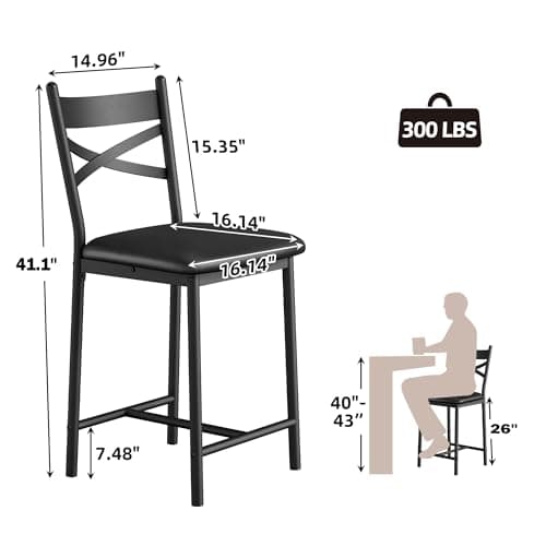 IDEALHOUSE 26 Inch Bar Stools Set of 4, Upholstered Bar Chairs with Back, Thick Cushion, Counter Height Barstools for Kitchen Island Apartment Counter Bar (4)