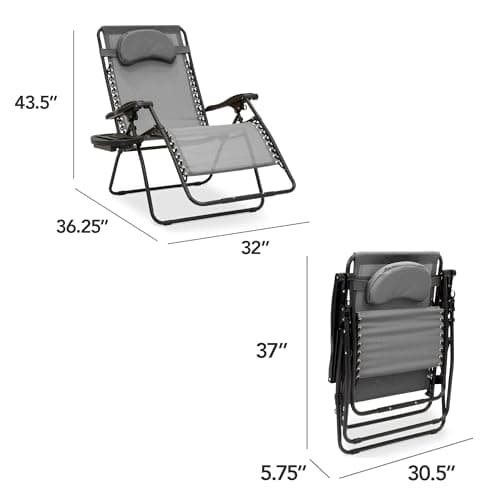 Best Choice Products Oversized Zero Gravity Chair, Folding Outdoor Patio Lounge Recliner w/Cup Holder Accessory Tray, Pillow - Gray