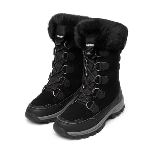 DREAM PAIRS Women's Waterproof Winter Snow Boots, Warm Comfortable Faux Fur Insulated Non-Slip Outdoor Lace-Up Florin Mid Calf Booties