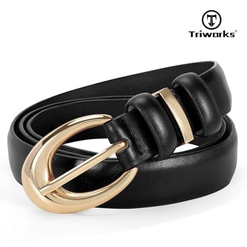 TRIWORKS 2 Pack Women Leather Belt for Jeans Pants Fashion Ladies Skinny Faux Leather Belt with Gold Buckle